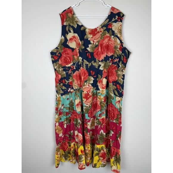 Floral Tiered Cottagecore Maxi Dress Sleeveless Tie 100% Cotton Boho Sz 4X - Picture 5 of 7